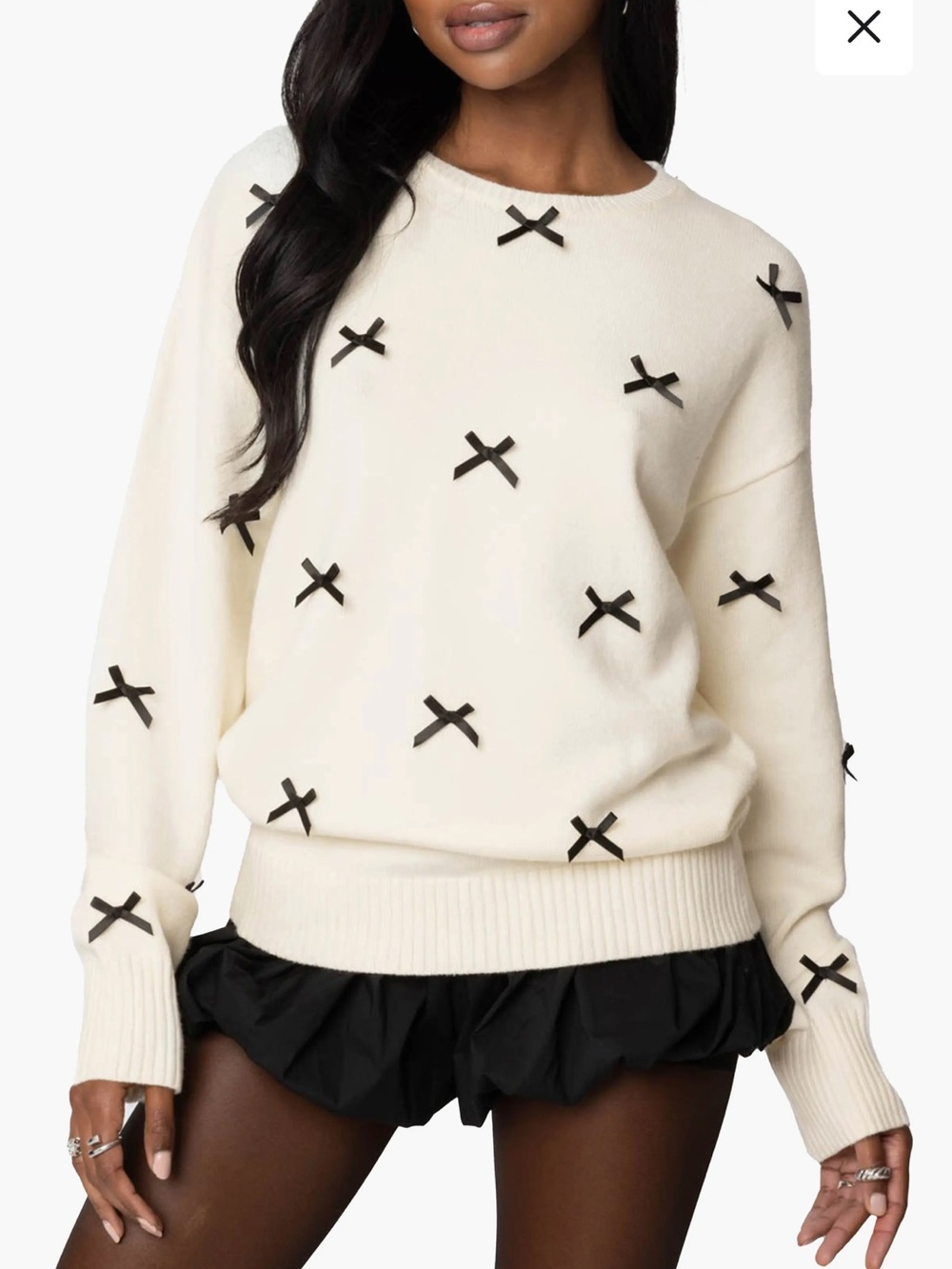 NWT Edikted Sz Medium Cream Satin Bow Oversize Long Sleeve Sweater Top Ret $62!